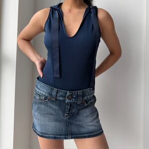 True Religion Navy Mesh Knit Hooded Bodysuit - X-Small